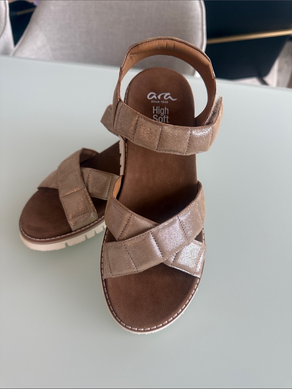 Ara Metallic Taupe Crisscross Comfort Sandals